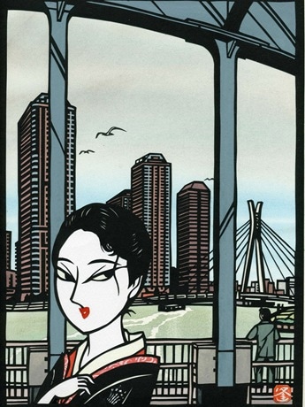 日本橋小舟町で「名所東京百景」展－広重が描いた風景の今を切り絵で