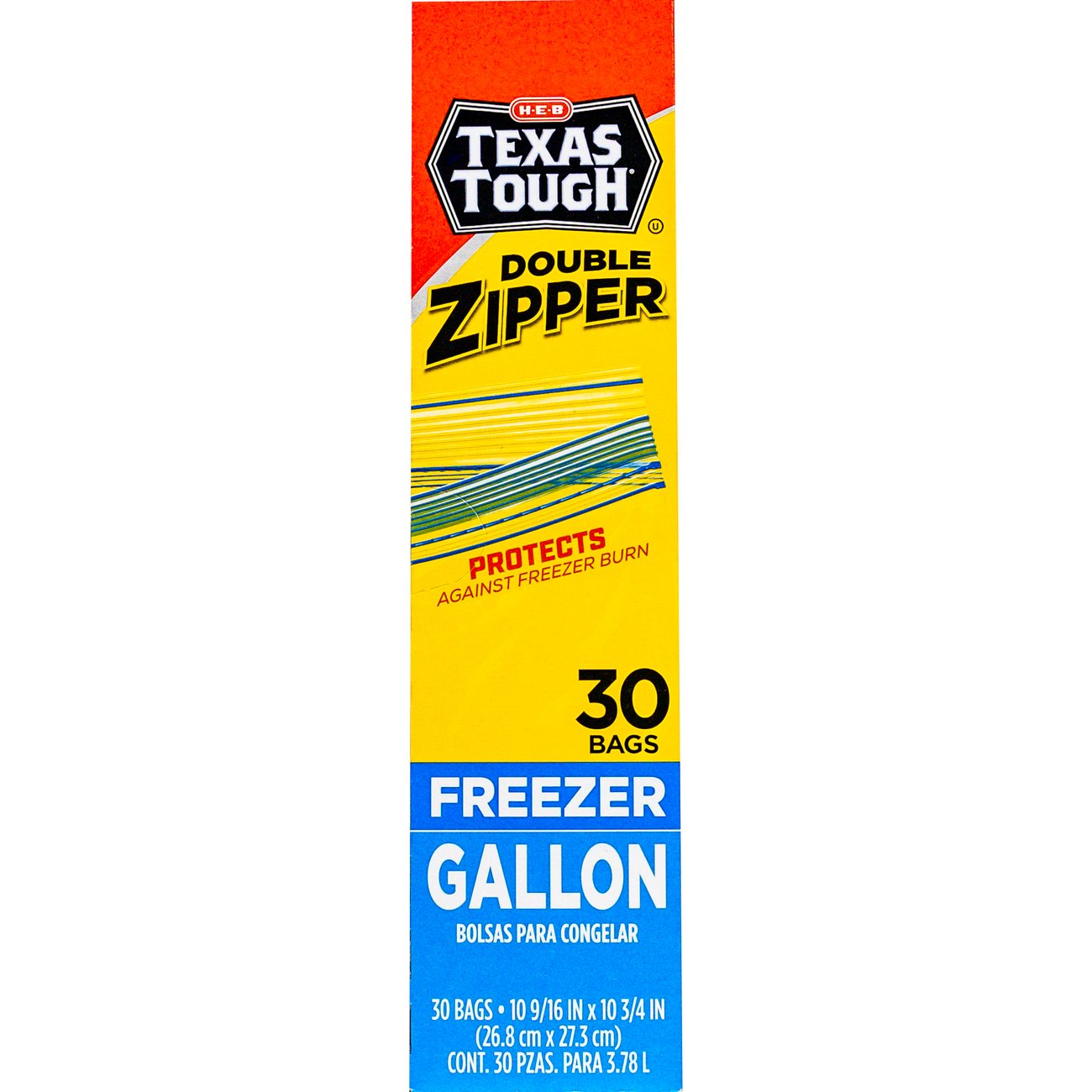 H-E-B Texas Tough Double Zipper Gallon Freezer Bags, 30 ct