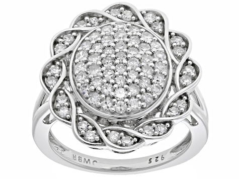 White Lab-Grown Diamond G-H Rhodium Over Sterling Silver Ring 1.00