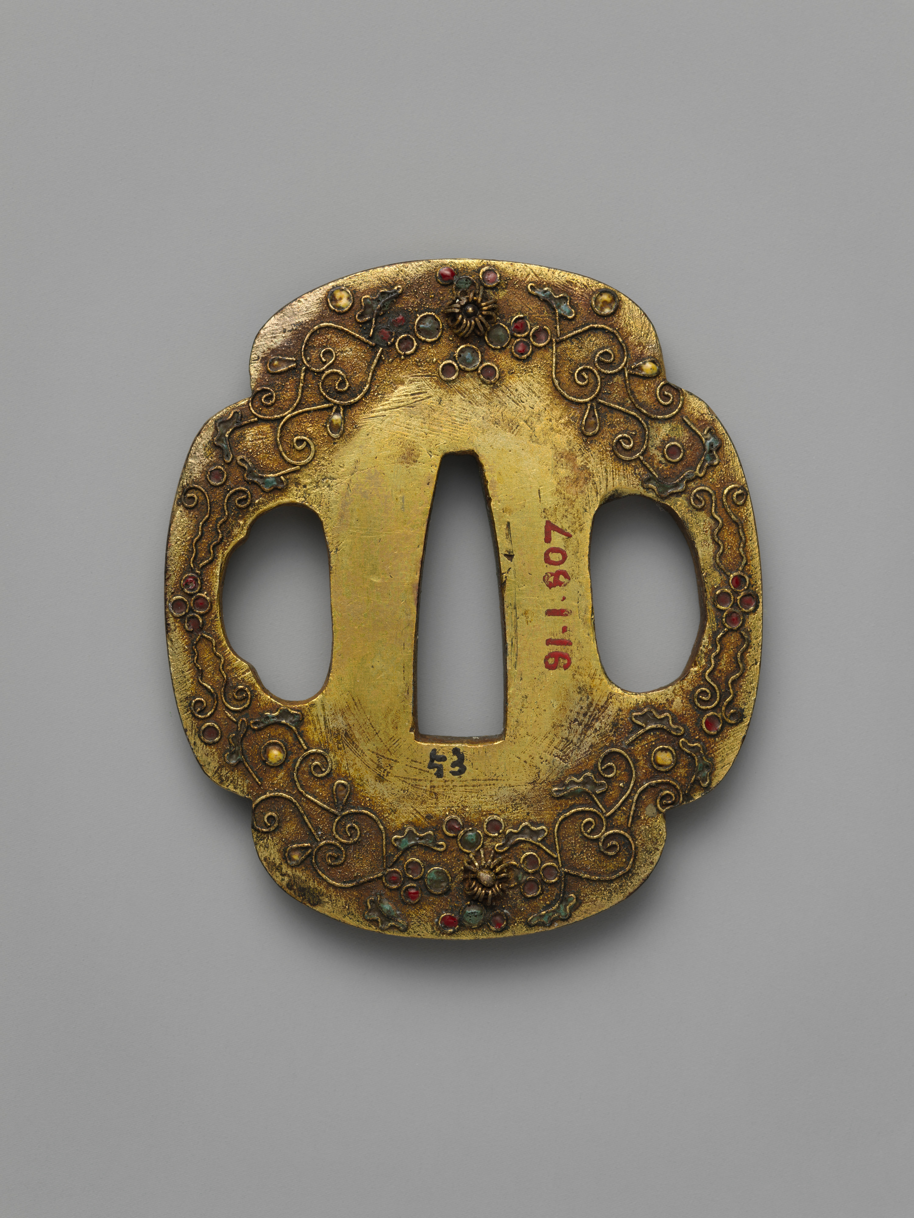 Sword Guard (Tsuba) With the Motif of Chrysanthemums and