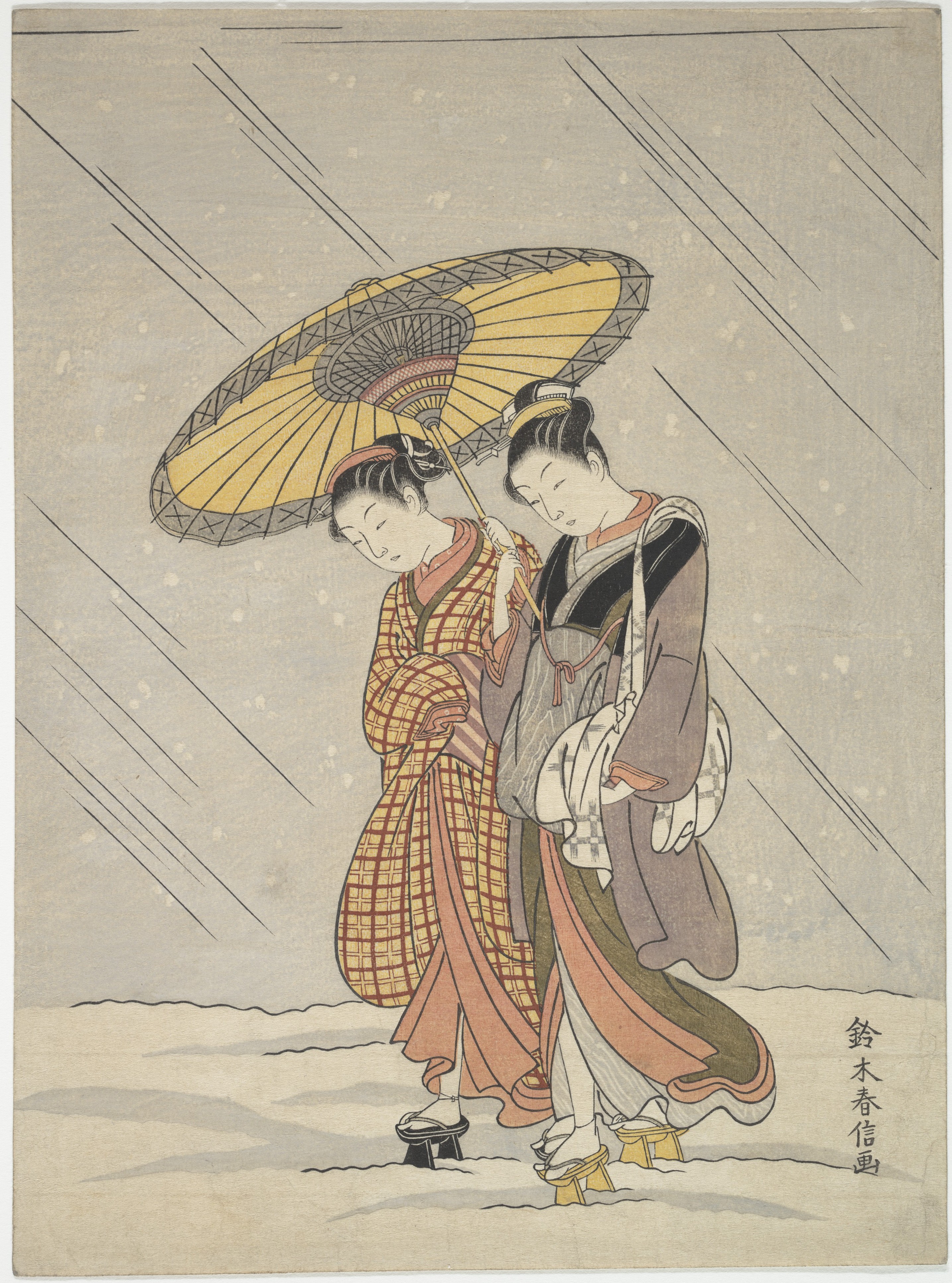 Suzuki Harunobu - Two Women in a Storm - Japan - Edo period (1615