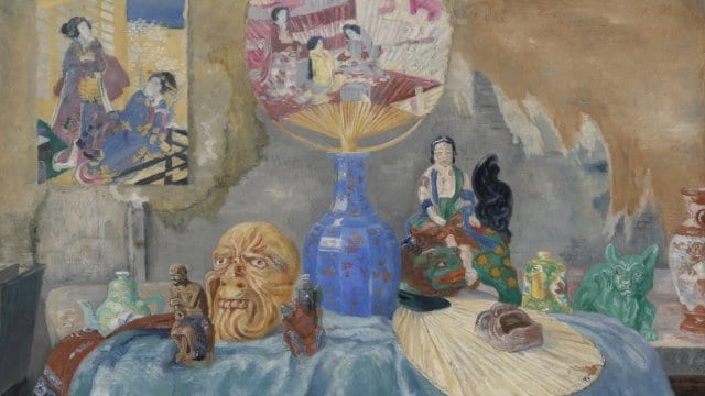 Ensor、NATURE MORTE AVEC EVENTAILE File:James Ensor, Nature morte dans l'atelier, 1889, oil on canvas