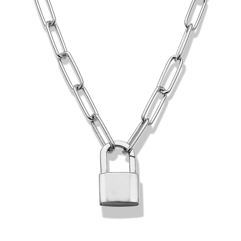 Sterling Silver Padlock Paperclip Chain | Shane Co.