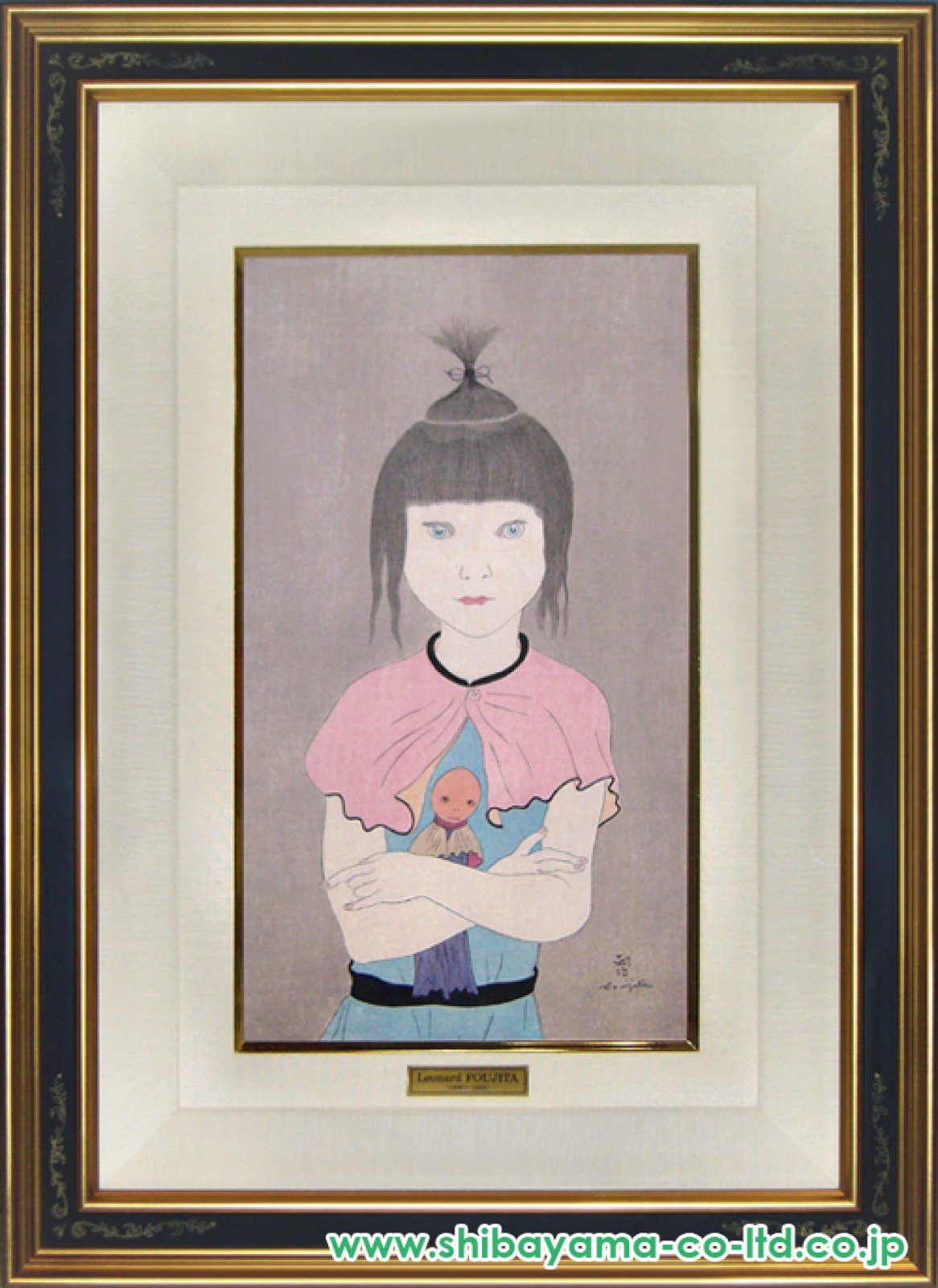 藤田嗣治「人形を抱く少女」木版画 :: 絵画買取・販売 - シバヤマ