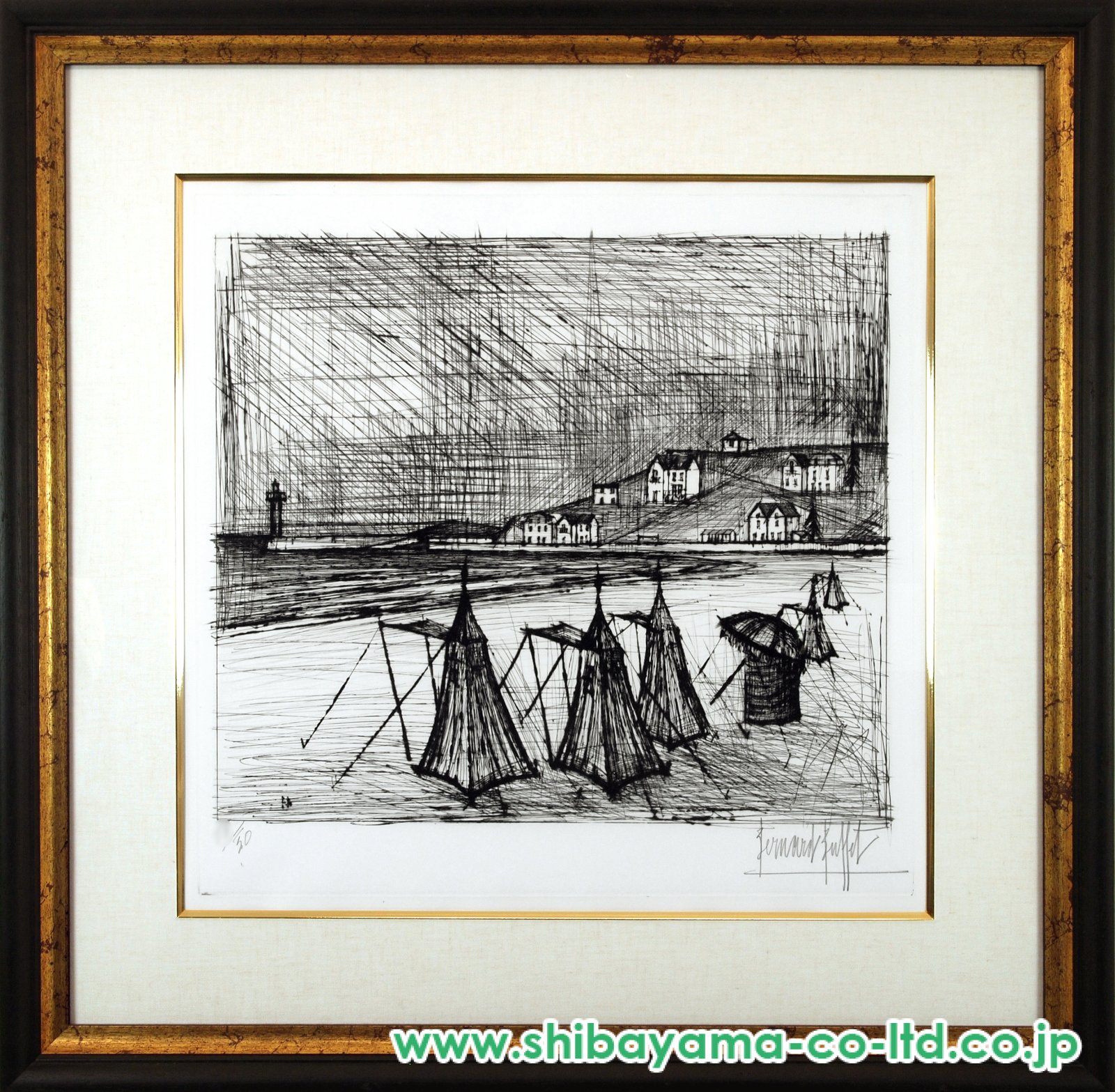 ベルナール・ビュッフェ「海岸 LA PLAGE」ドライポイント :: 絵画買取