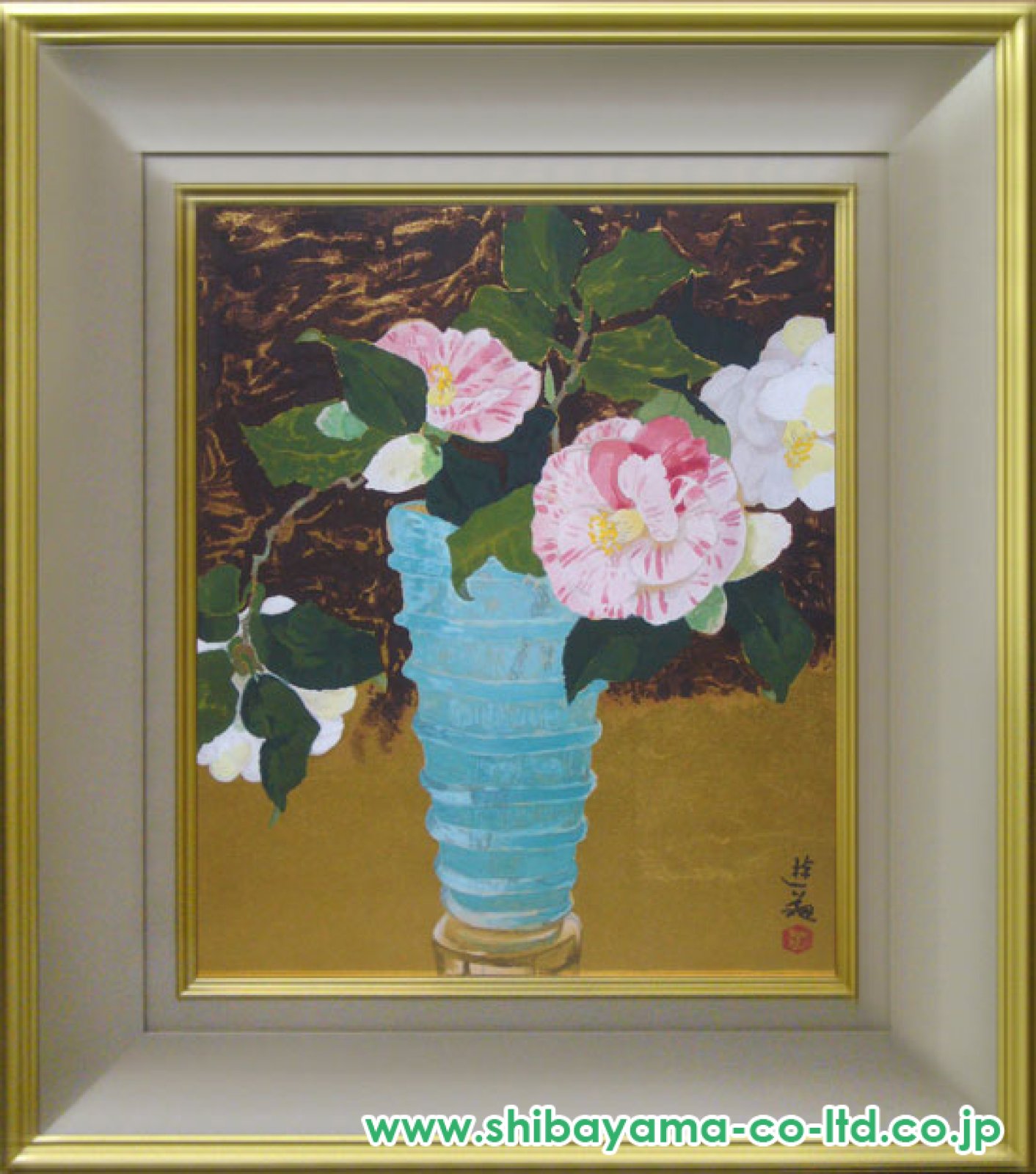 小倉遊亀「花三題より『椿』」木版画＋純金箔 :: 絵画買取・販売