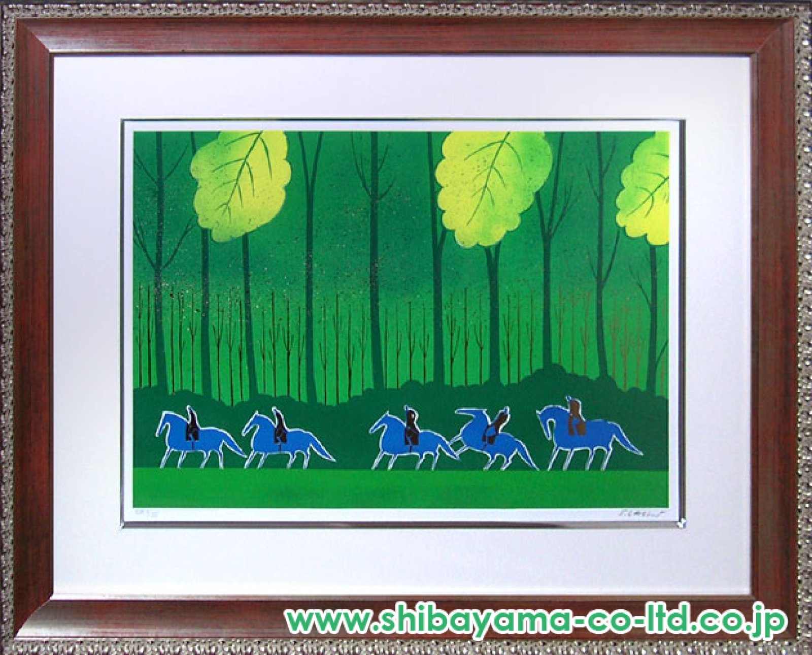 セルジュ・ラシス「5頭のブルーの馬」リトグラフ :: 絵画買取・販売