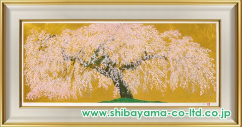 中島千波「光善寺の枝垂櫻」シルクスクリーン＋本金箔 :: 絵画買取