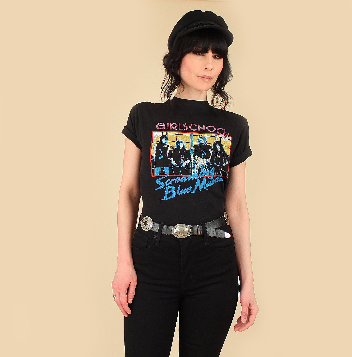 ViNtAgE 80's GIRLSCHOOL T Shirt // DEADSTOCK // '82 Screaming Blue