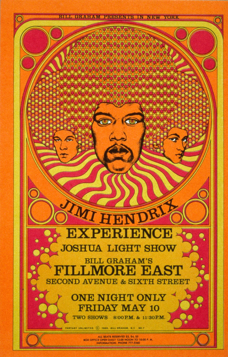 Jimi Hendrix Experience Vintage Concert Poster from Fillmore East