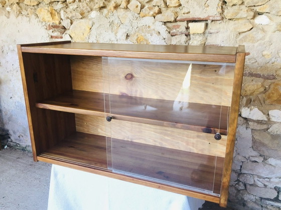 Vintage Wall Mount Shelf With Plexiglass Sliding Doors 1970'S