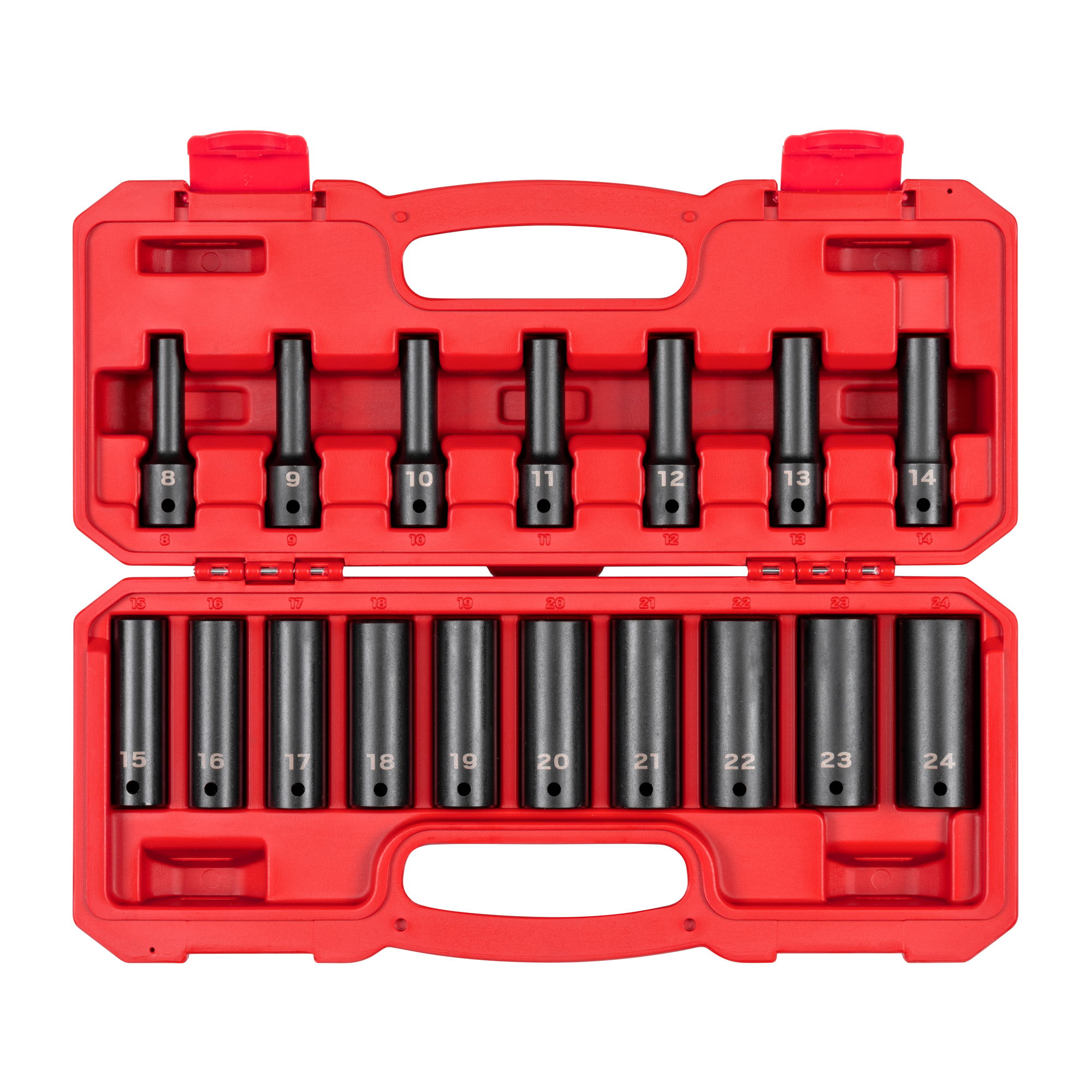 1/2 Inch Drive Deep 12-Point Impact Socket Set (8 - 24 mm) | TEKTON