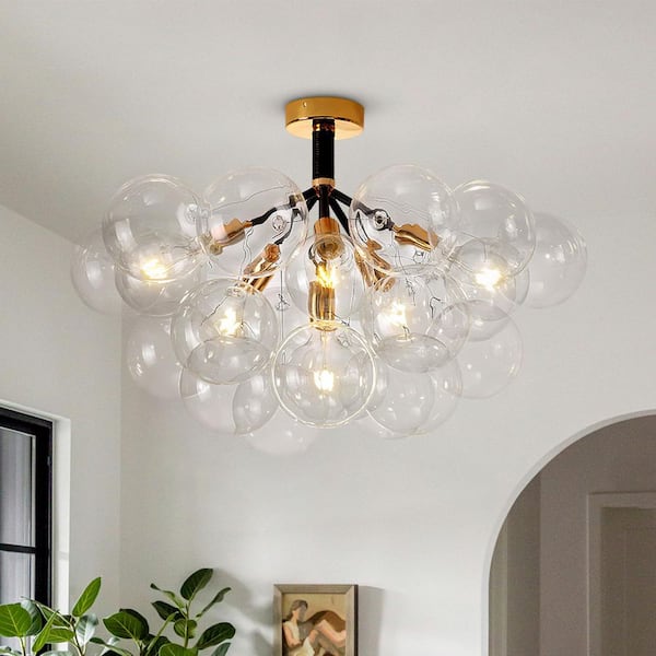 Y'INSP 24.8 in. 6-Light Black Modern Semi-Flush Mount With Clear