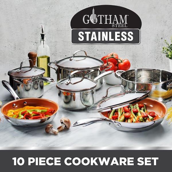 Gotham Steel 10-Piece Stainless Steel Ti-Cerama Non-Stick Premium