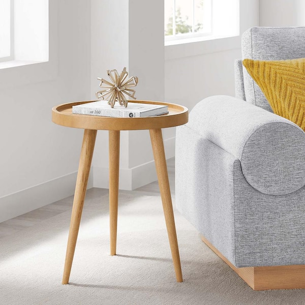 MODWAY Chiro 18 in. W Natural Round Wood Side Table EEI-6830-NAT