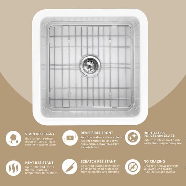 Zeafive Arco 18 in. White Bar Sink Drop-In / Undermount Dual Mount