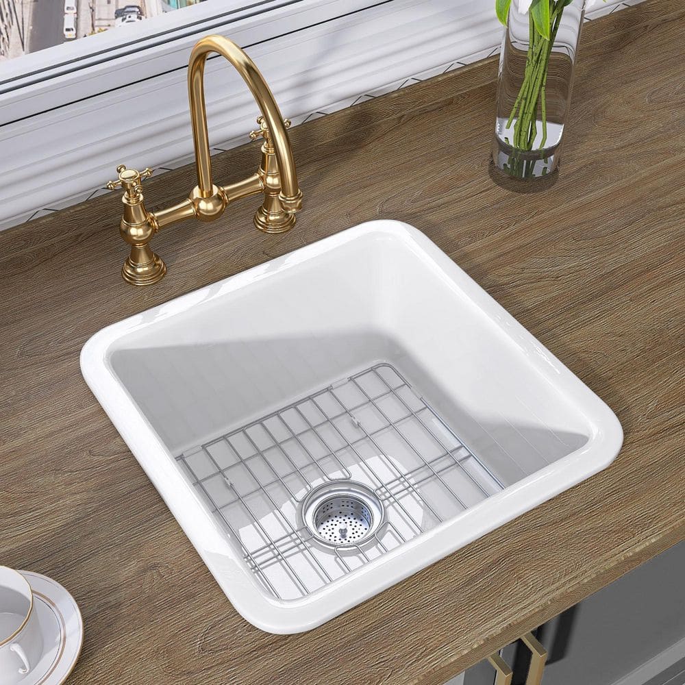 Zeafive Arco 18 in. White Bar Sink Drop-In / Undermount Dual Mount