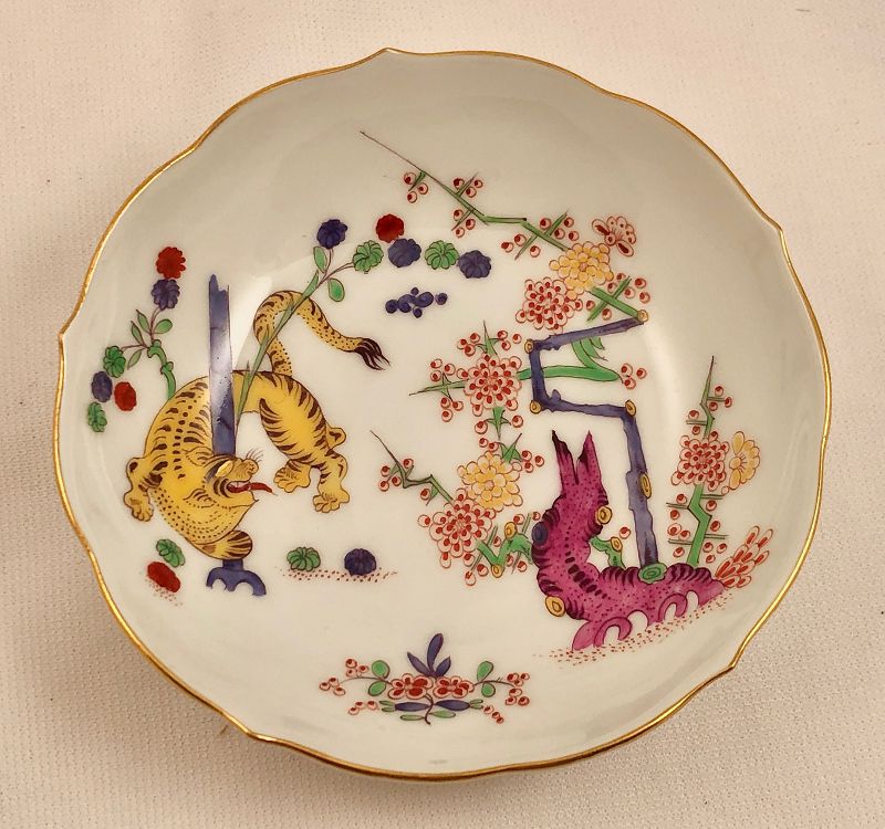 Antique Meissen Demitasse Cup & Saucer, Yellow Tiger, Kakiemon