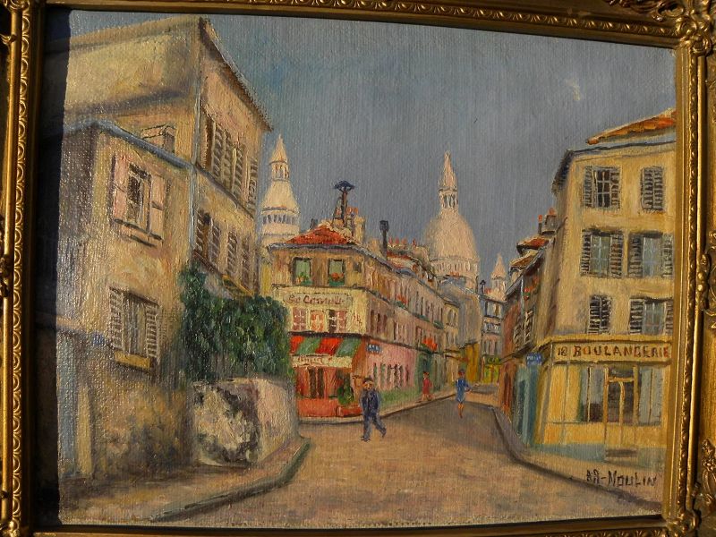 Paris Montmartre signed mid century painting in style of Utrillo