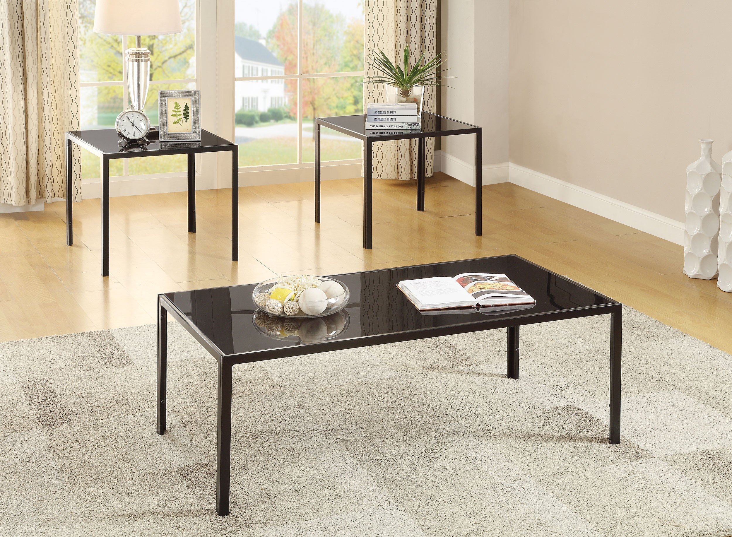 Coaster Living Room Brock Rectangular Glass Top Coffee Table Set