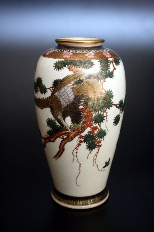薩摩焼 金彩 花 大花瓶 壺 飾壷 時代物 高さ約55cm 骨董古美術 /
