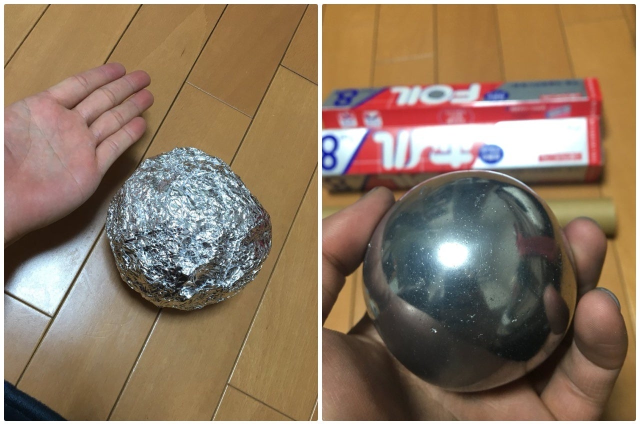 アルミホイルを2時間叩き続けた結果、こんなにピカピカになりました
