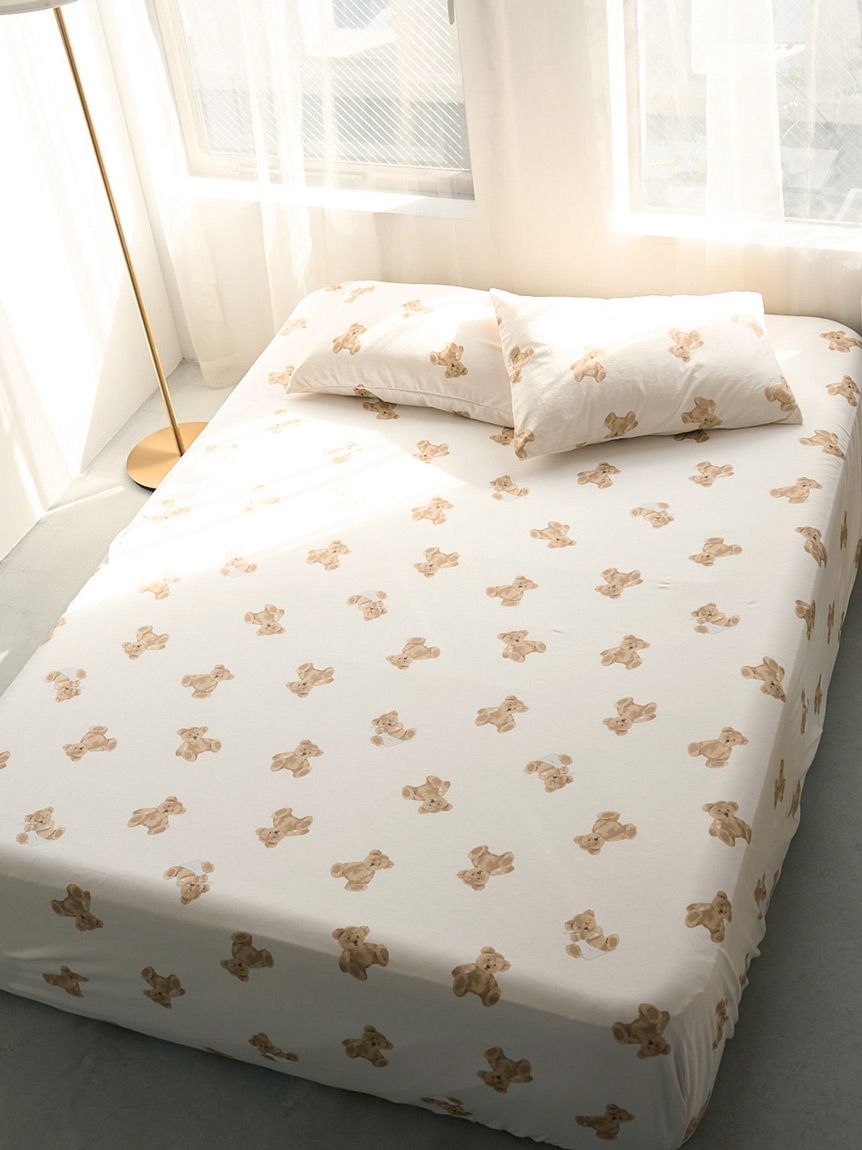 Sleep】ベア柄BOXシーツ（ダブル）(ボックスシーツ・敷きパッド