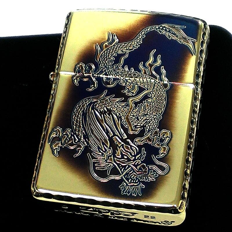 ZIPPO アーマー 唐草 龍 ジッポ ライター ドラゴン 5面彫刻 ゴールド