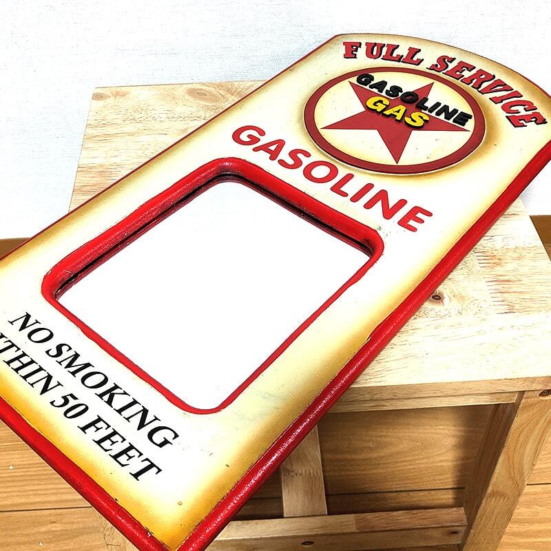 鏡 アンティーク 木製 ガソリン 壁掛け ウォールミラー GASOLINE 高級