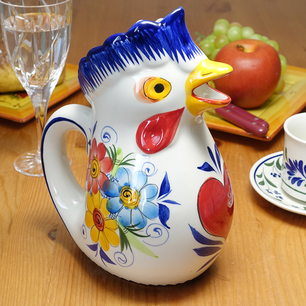 ポルトガル製 陶器製 ニワトリ ジャグ 水差し ハンドメイド ピッチャー
