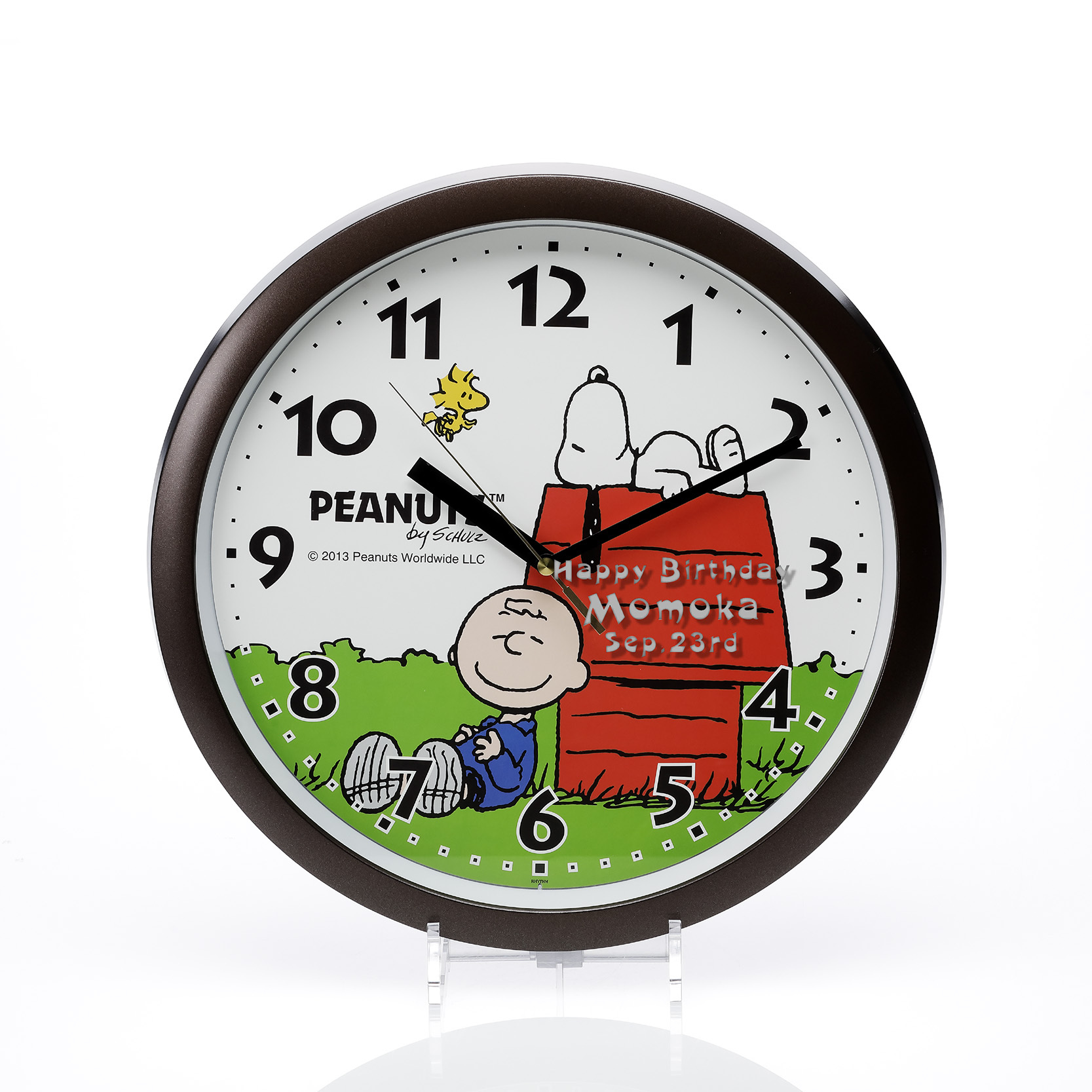 ラッピング無料】【名入れ代込み】PEANUTS スヌーピー 掛け時計 茶色