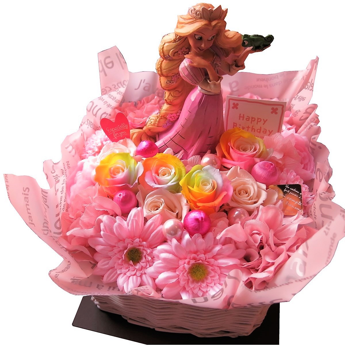 ラプンツェル 花束風ギフト レインボーローズ プリザーブドフラワー