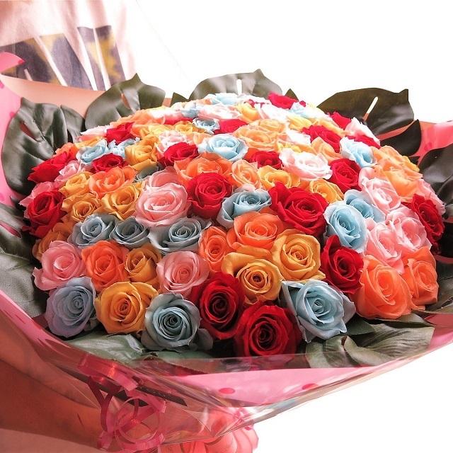 プロポーズ 彼女 薔薇 バラ 100本 花束 カラフルミックス プリザーブド