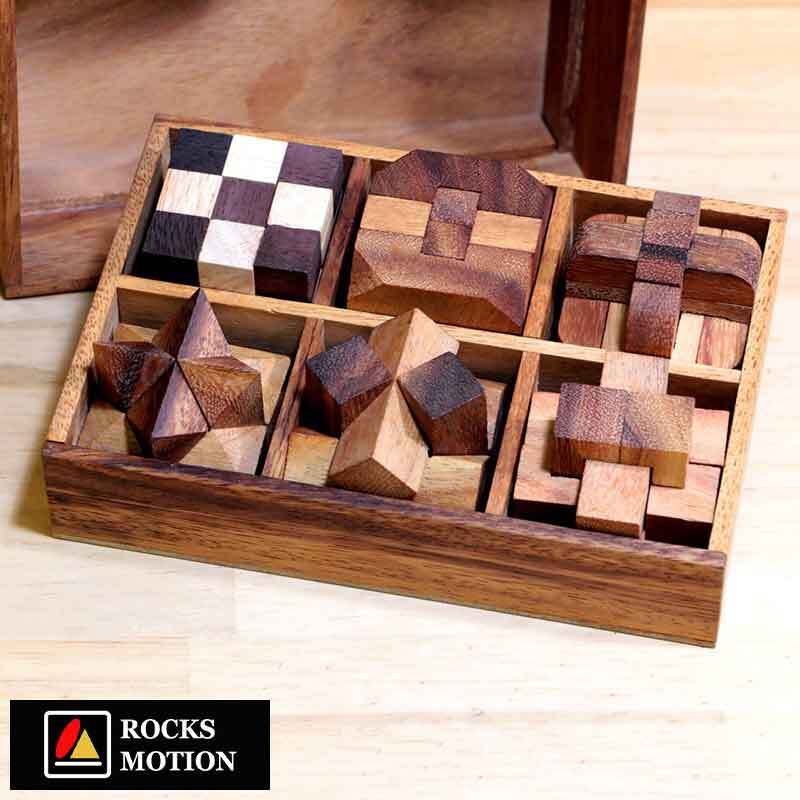 Rocks Motion 木製立体パズル 6個セット ケース入り Wood Puzzle