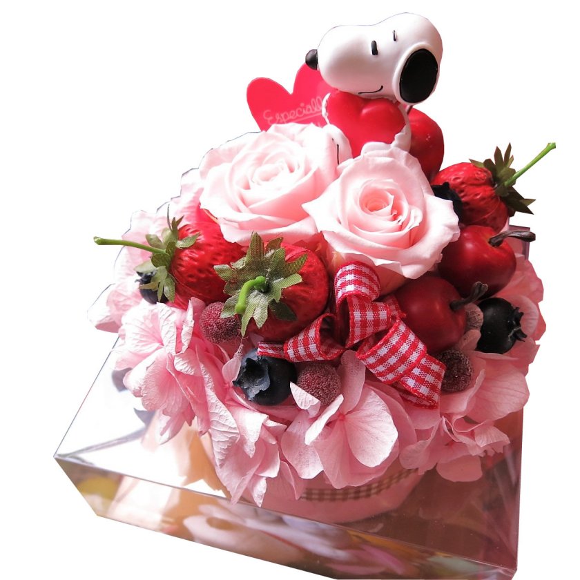 誕生日プレゼント スヌーピーハート フラワーケーキ プリザーブド