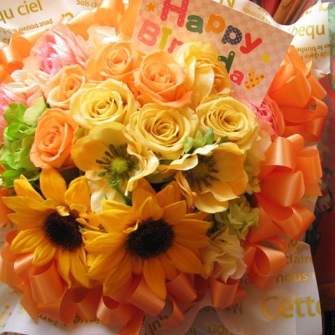 誕生日プレゼント ひまわり入り 花束風ギフト 枯れない プリザーブド