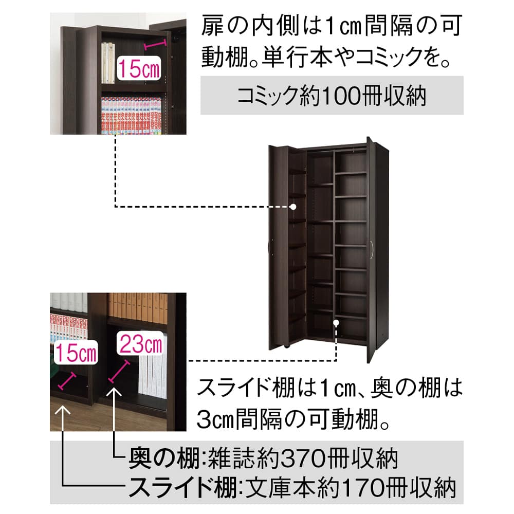 本に迷わずたどり着ける扉付きスライド本棚 幅80cmタイプ 通販 - ディノス