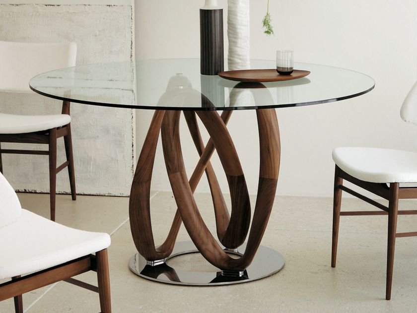 INFINITY | Round table Round solid wood table and crystal top By