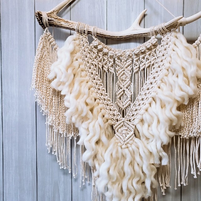 NO.69 ホワホワ毛糸の鹿の角マクラメタペストリーの通販 by macrame