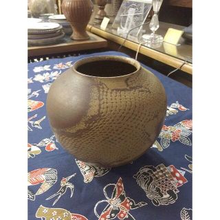 セール！・ 里見焼花瓶網紋様石井豊 作径；190高；180mm