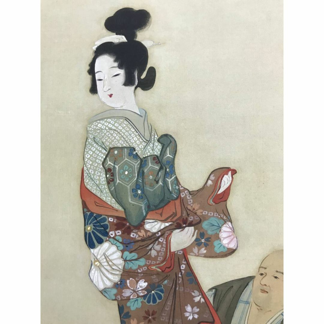 真作】玉泉/左甚五郎美人像図/美人図/美人画/掛軸☆宝船☆AD-70の通販
