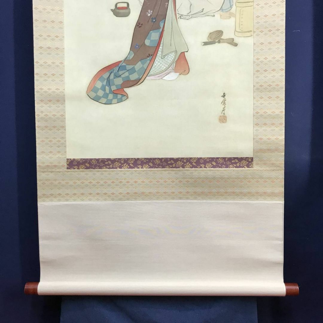 真作】玉泉/左甚五郎美人像図/美人図/美人画/掛軸☆宝船☆AD-70の通販