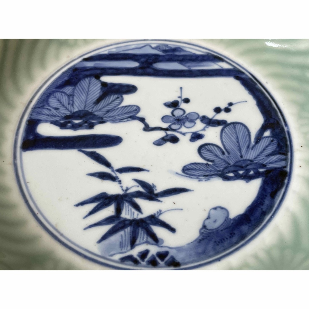 和食器】古伊万里菊花染付七寸皿箱有り