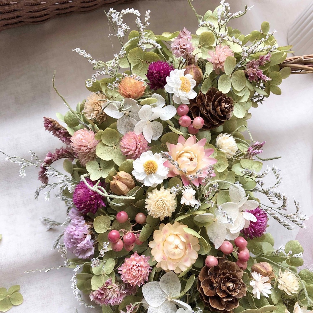 Natural＊ピンクの小花のリース＊ドライフラワーリースの通販 by