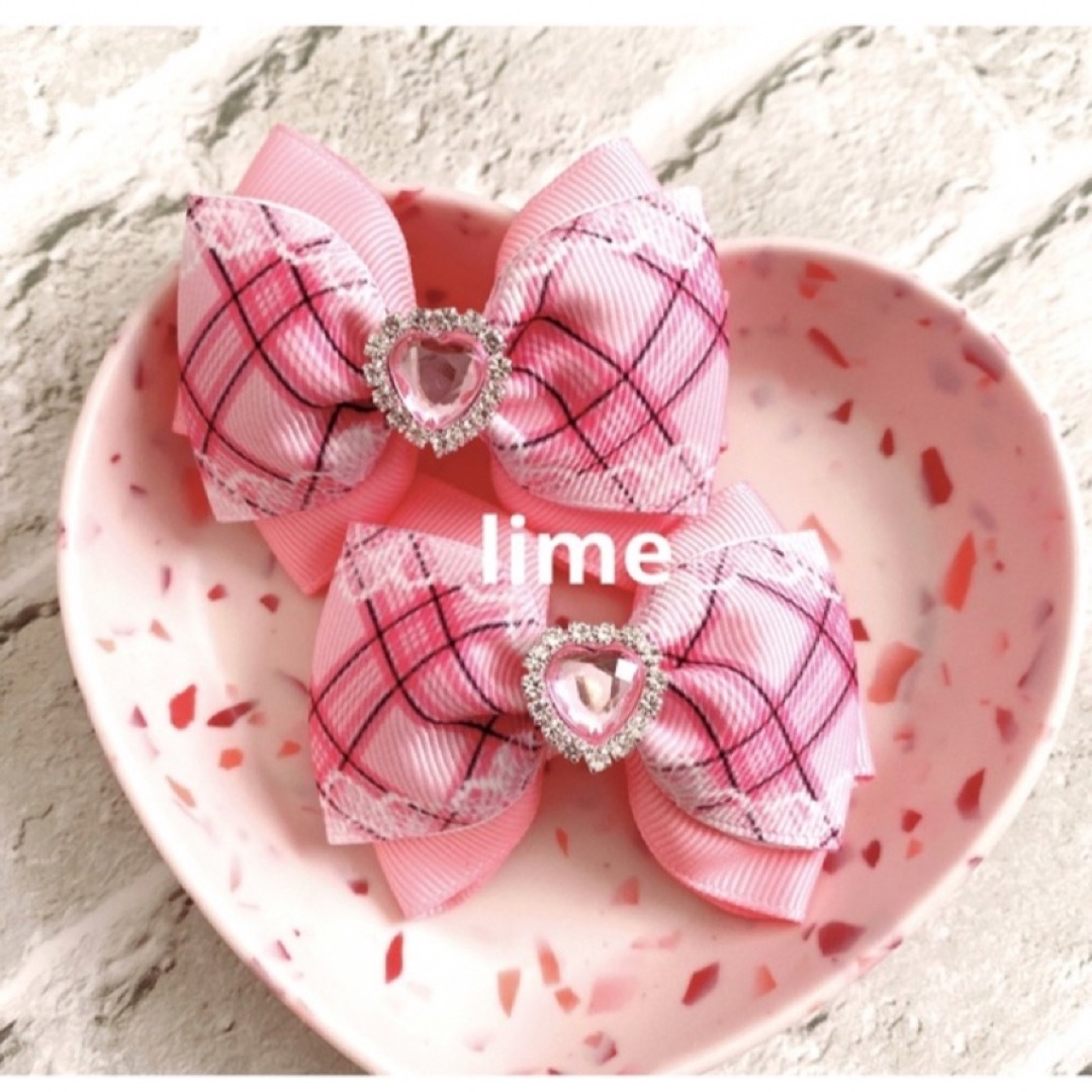 ピンクチェックリボン ヘアゴム キッズリボンの通販 by Lime｜ラクマ