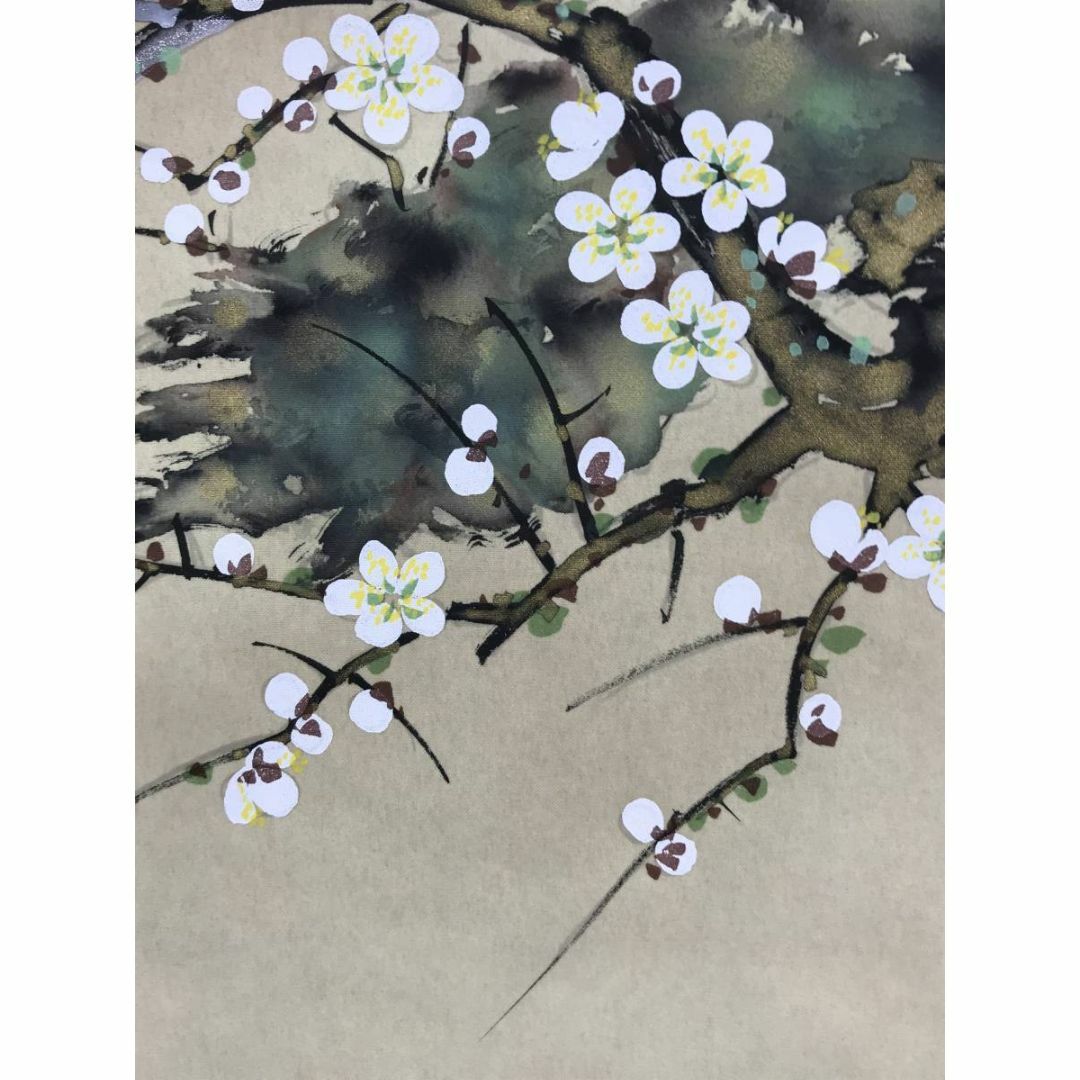 真作/雅堂/紅白梅小禽図/梅図/梅花図/梅にウグイス図/掛軸☆宝船☆AD