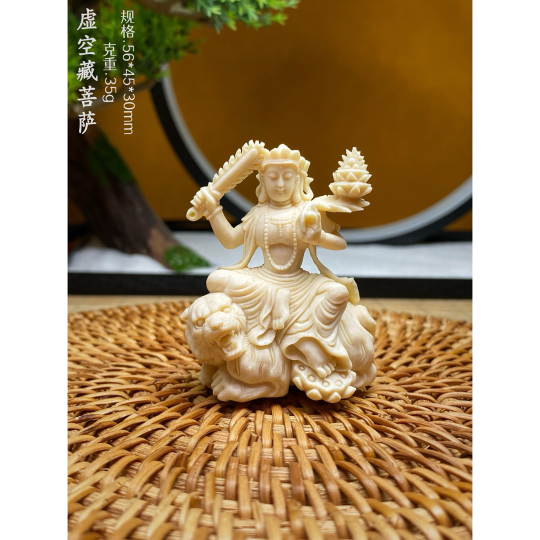 天然マンモス牙美しい手作り彫刻 虚空蔵菩薩 小さいな置物