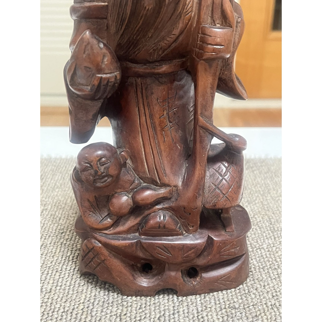 中国美術 昭和レトロ 木製 木彫り 七福神 長老寿 福禄寿 置物 オブジェ