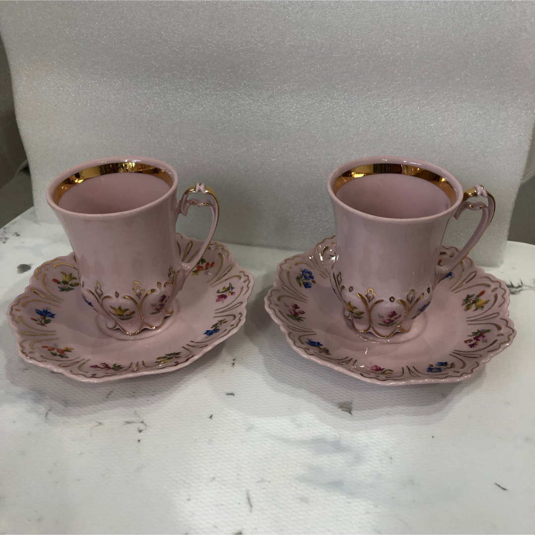 チェコ H＆C ホドフ(ショドフ) ピンクポーセリン カップ ソーサー2客
