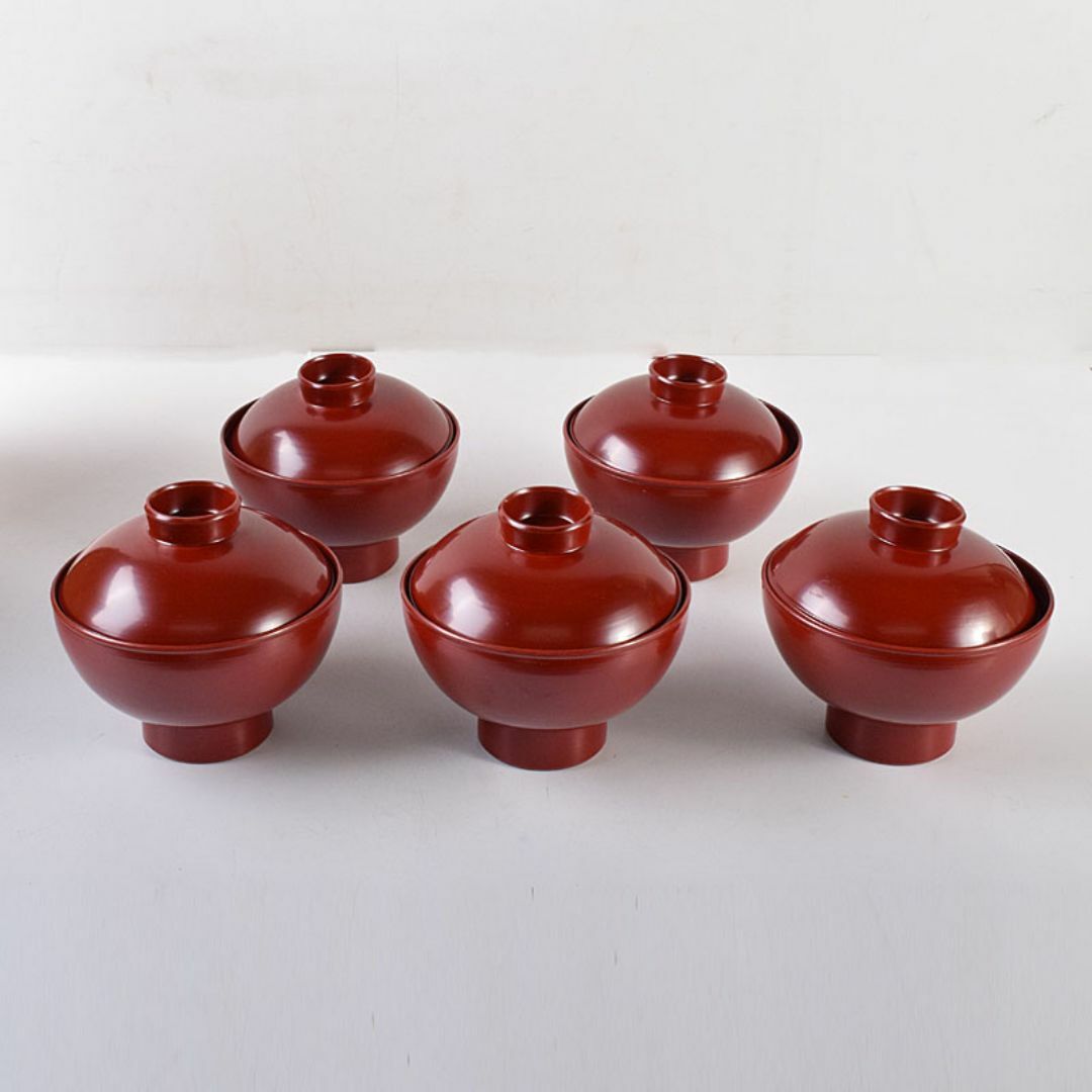 和食器 松谷窯 内染付 陶漆 蓋物 蓋碗 5客 共箱 M R8058C 工場